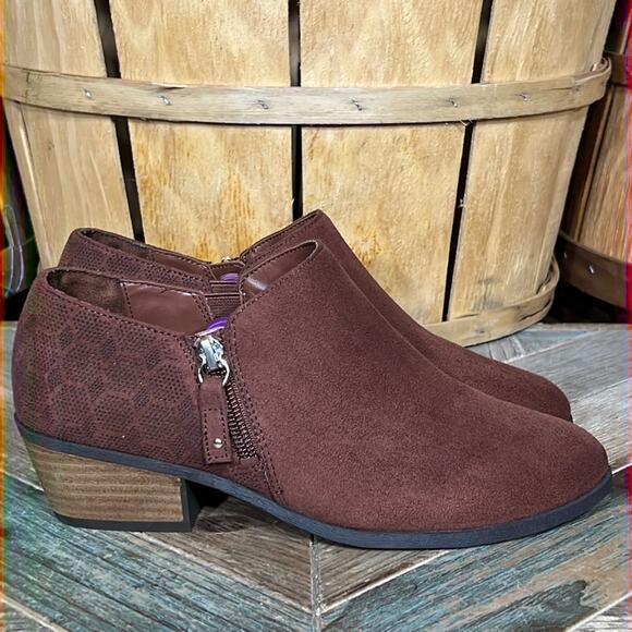 Dr. Scholl’s Brief Brown Faux Suede Microfiber Zip Ankle Boots Womens 6.5 WIDE - Picture 1 of 11